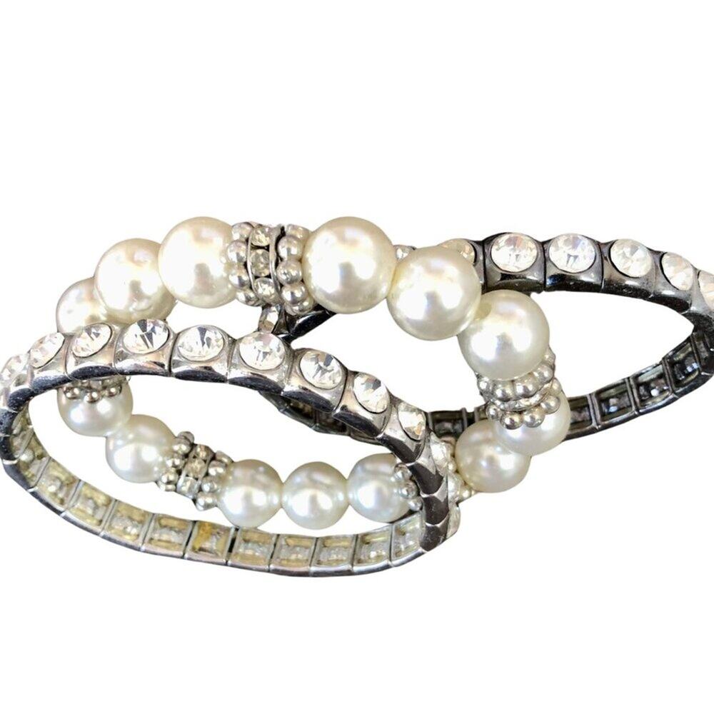 Cache 3 Bundle silver tone stretch bracelets multi size faceted crystals NWT New
